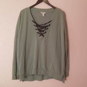 Olive green sweater with black ties